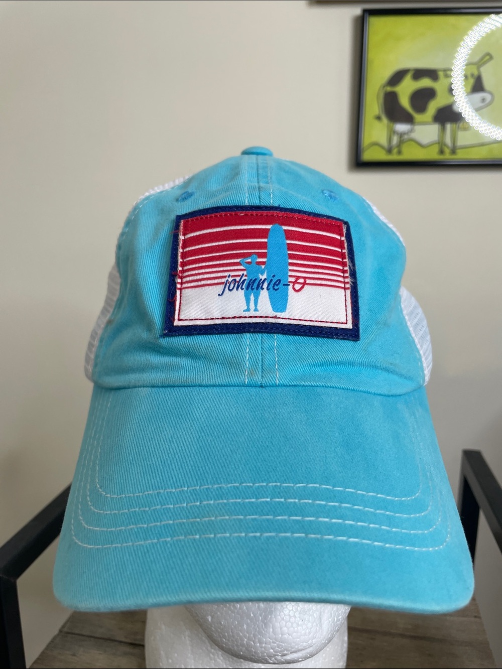 johnnie-O Turquoise and White Surf Patch Trucker Hat